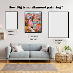 Whimsical Pink Blue Village