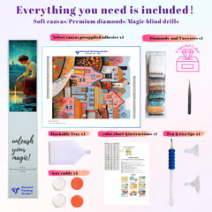 Whimsical Pink Blue Village