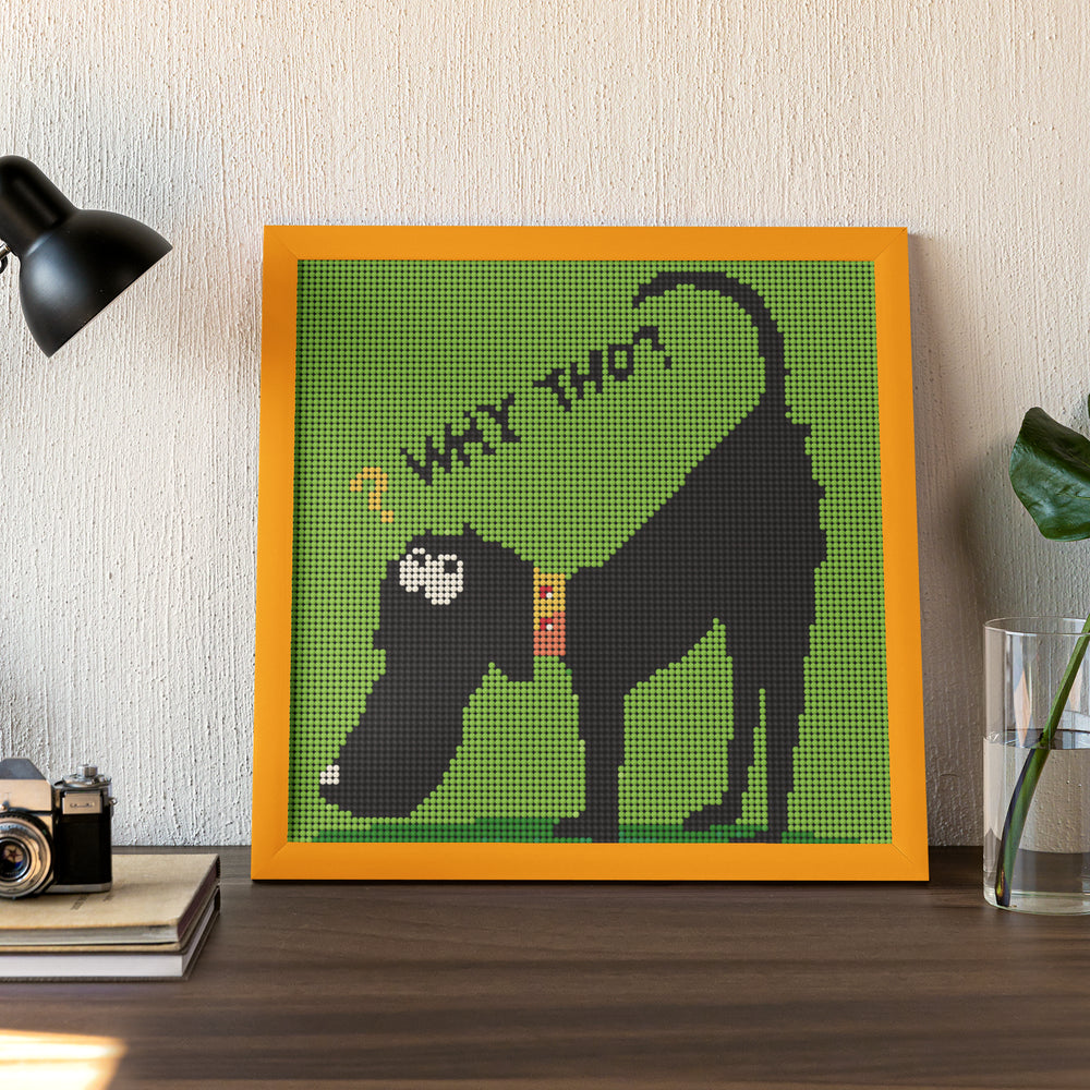 Hilarious diamond painting of a grumpy little dog with a skeptical face, perfect for beginners and adults who enjoy funny DIY art or unique home decor.