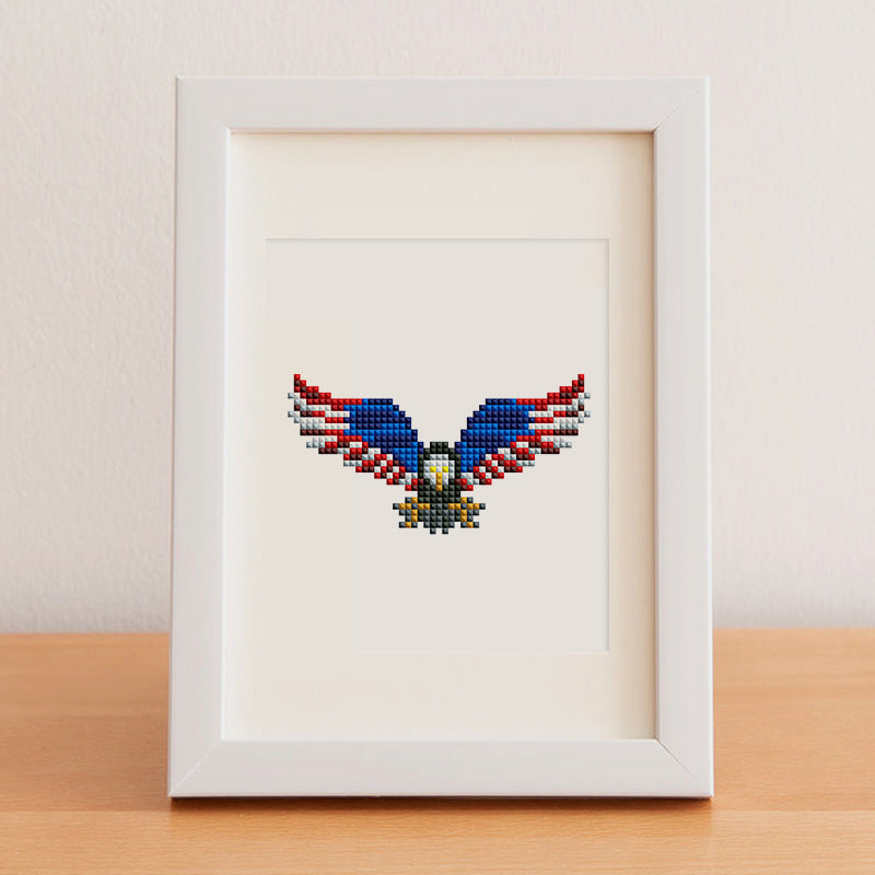 Framed eagle diamond painting from All American Magic kit, a perfect patriotic art decor for Independence Day