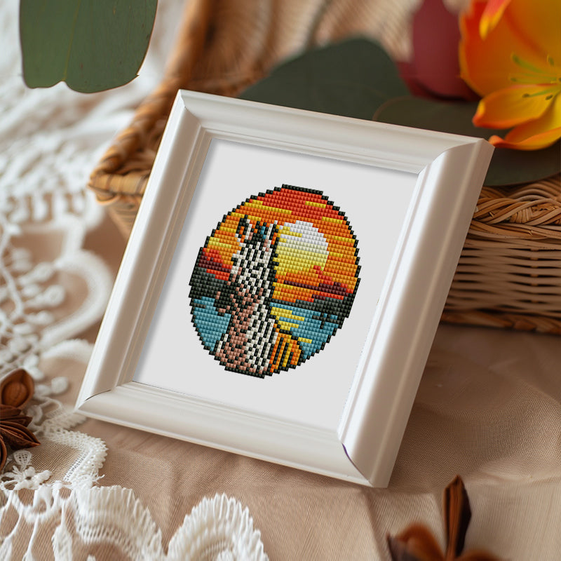 Autumn-themed scene with framed mini diamond painting
