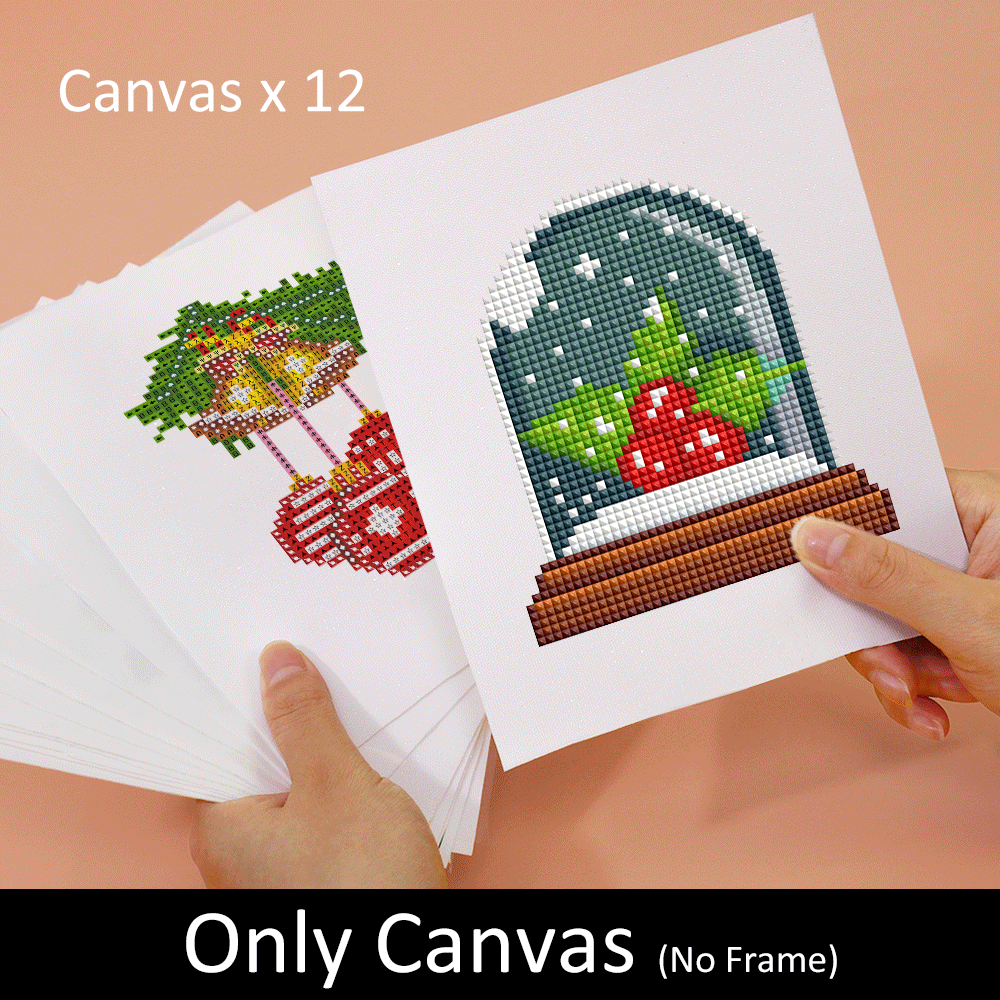 Before and after view of completed Christmas ornament diamond painting set. Great visual for easy transformation into festive home decor.