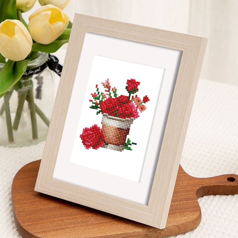 Single finished canvas from the Bloom & Bite kit, framed on a wooden table – high-quality print and ideal for mindful room display.