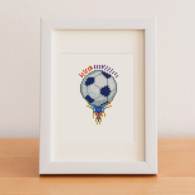 Blue soccer emblem diamond art design. Fun for beginners and kids to enjoy sporty creativity.