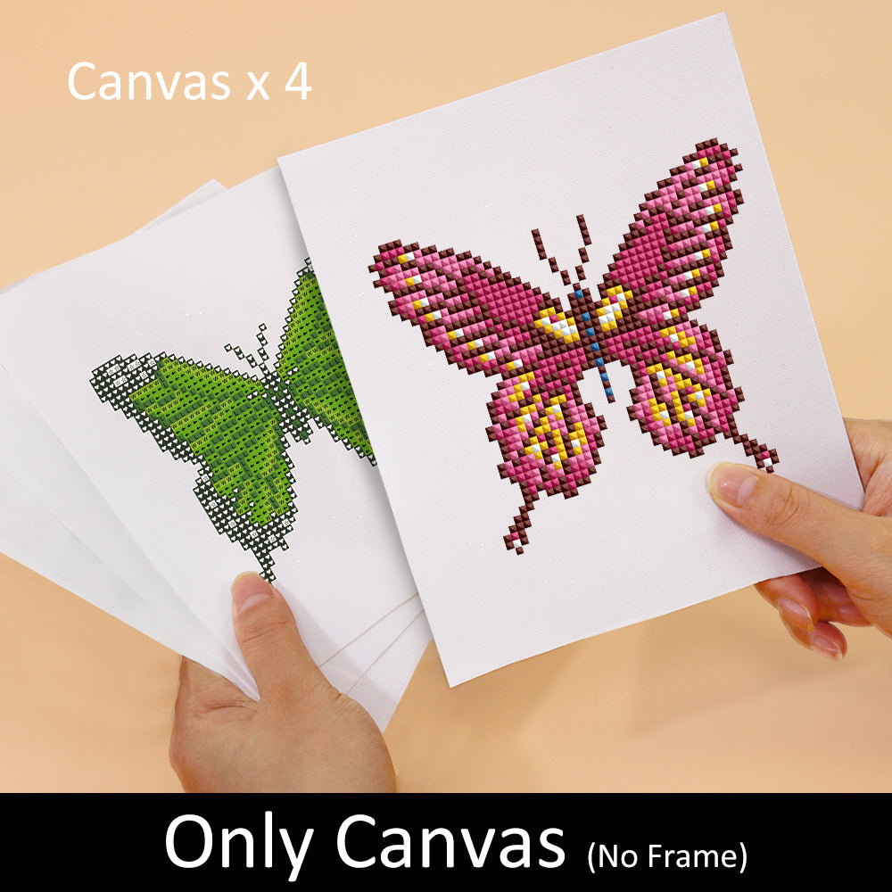 Unframed canvas of pink and green butterfly diamond painting

