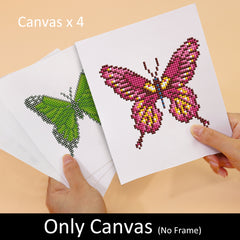 Unframed canvas of pink and green butterfly diamond painting
