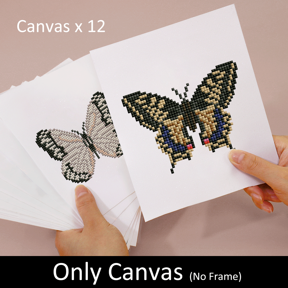 12-pack butterfly diamond painting canvases only ，100% resin, bright and clear colors– no frame included, perfect for DIY butterfly craft lovers.