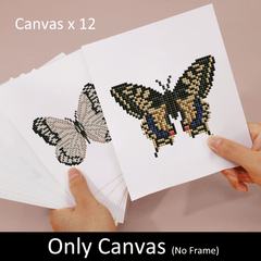 12-pack butterfly diamond painting canvases only ，100% resin, bright and clear colors– no frame included, perfect for DIY butterfly craft lovers.