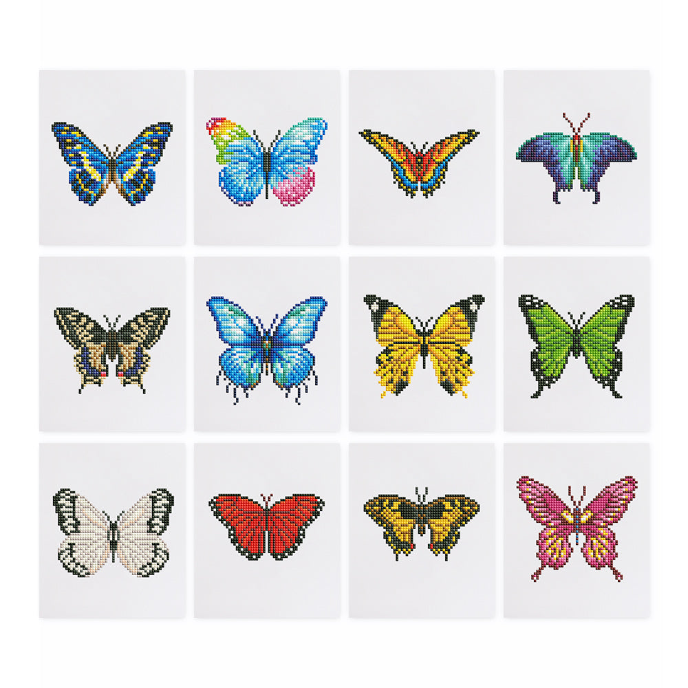 A complete collection of butterfly-themed mini diamond paintings on white background – ideal for beginners and DIY home decor lovers.