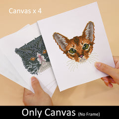 Canvas-only diamond painting kit featuring 4 unique cat designs – perfect for DIY lovers who already own tools