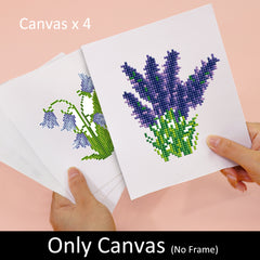 Canvas-only set showing 4 floral diamond painting designs – ideal for mindful DIY time with resin drills