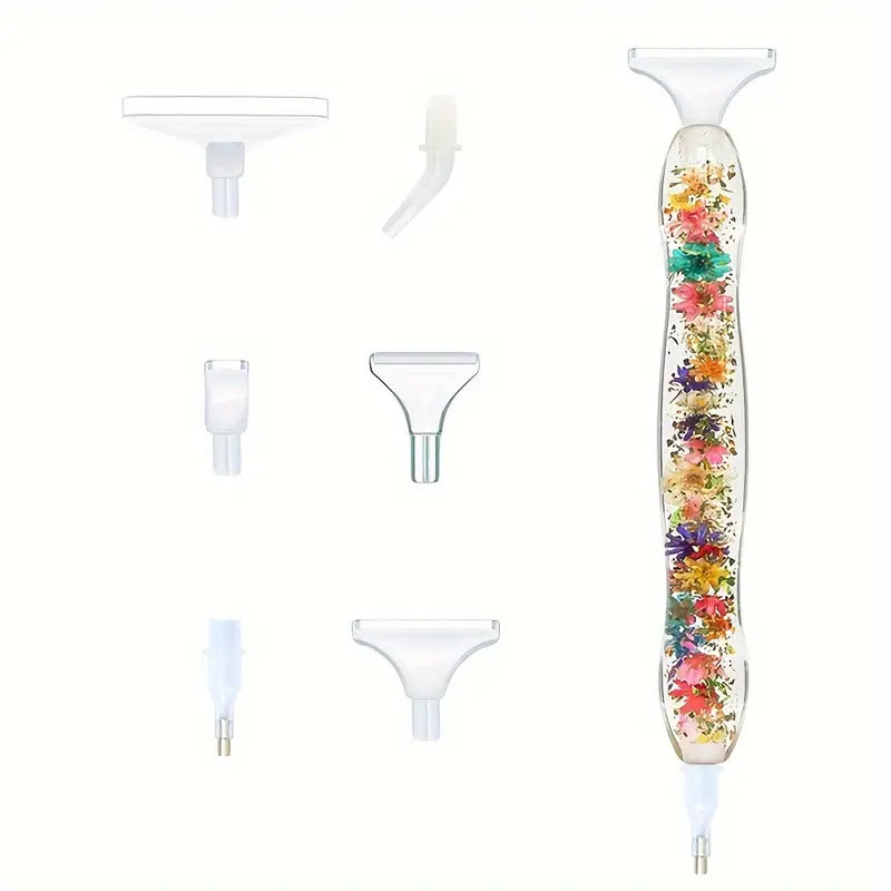 Diamond painting pen with orange flowers and 6 plastic tips – ideal for brightening up your diamond art process with style.