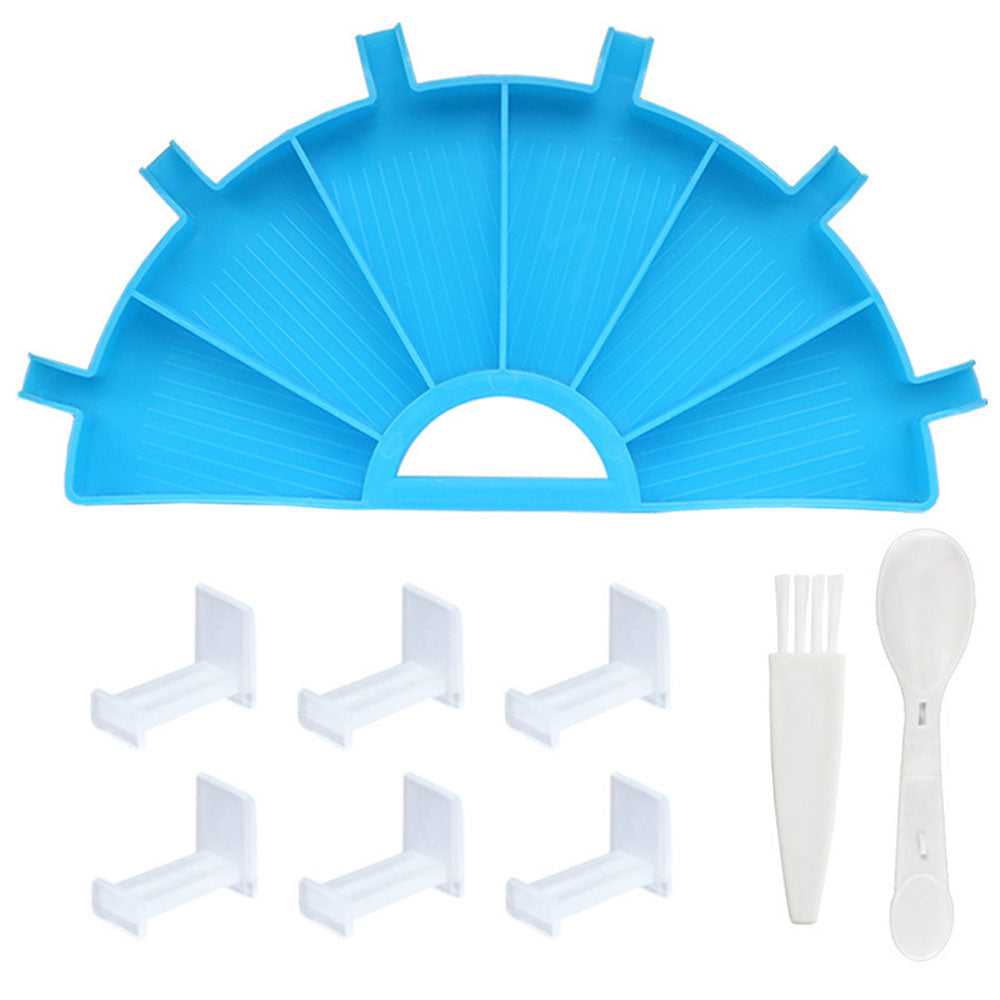 Blue diamond painting tray set with sorting tools: 6 Covers, 1 spoon, and 1 brush.  Lightweight design, perfect for beginners and pros.