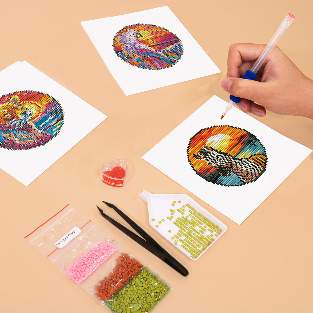 Hands working on DIY mini diamond art, beginner-friendly canvas in progress