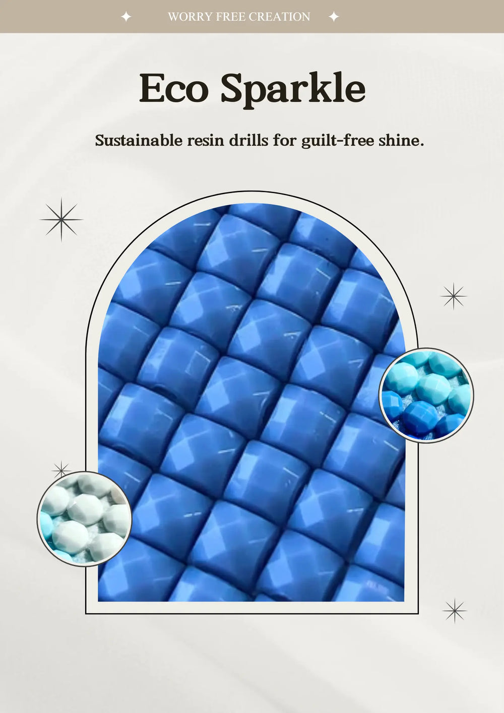 Close-up of eco-friendly resin drills with a brilliant sparkle finish, showcasing the high-quality shine of diamond painting materials.