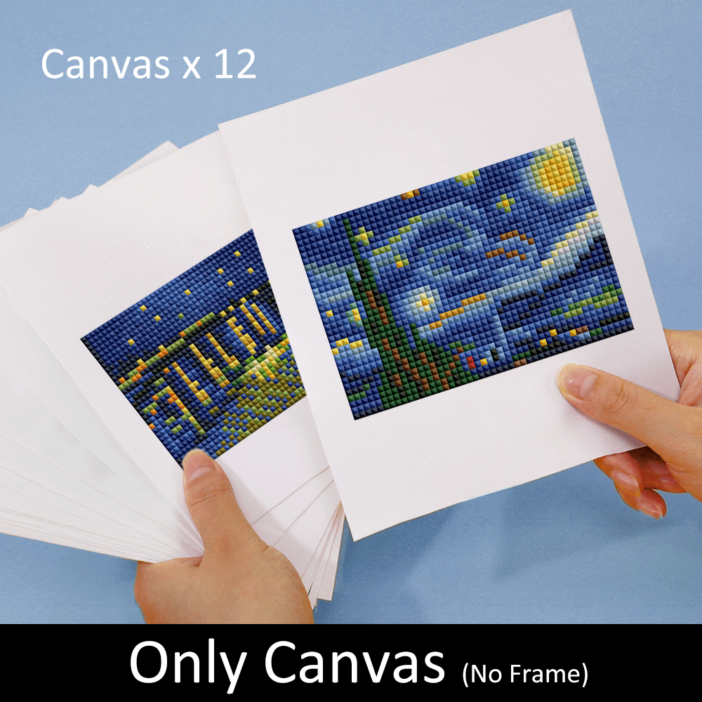 Twelve famous painting diamond canvases displayed – only canvas, no frame included.