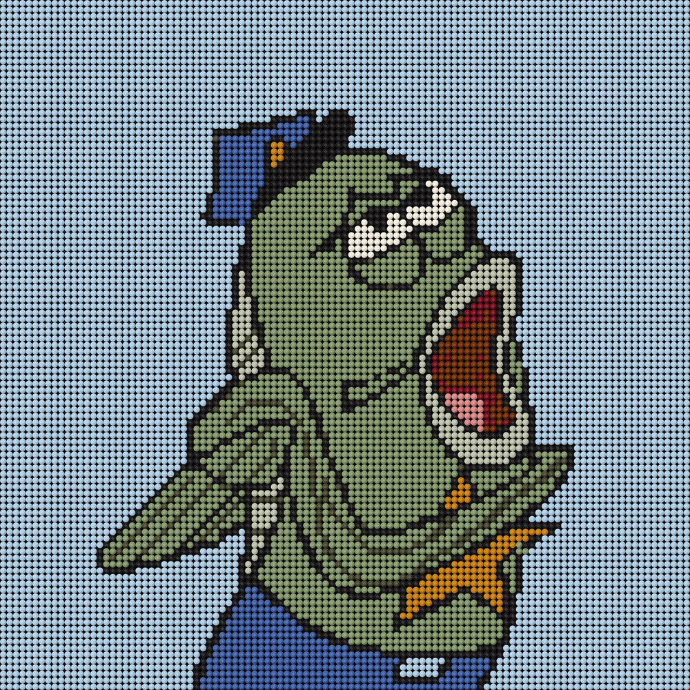 Cartoon fish officer shouting with badge raised, a humorous small diamond painting for ocean lovers.