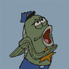 Cartoon fish officer shouting with badge raised, a humorous small diamond painting for ocean lovers.