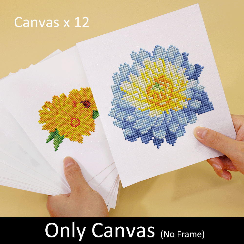 12-piece blooming flower diamond painting canvas set, no frame included – ideal for creative displays.100% resin, bright and clear colors