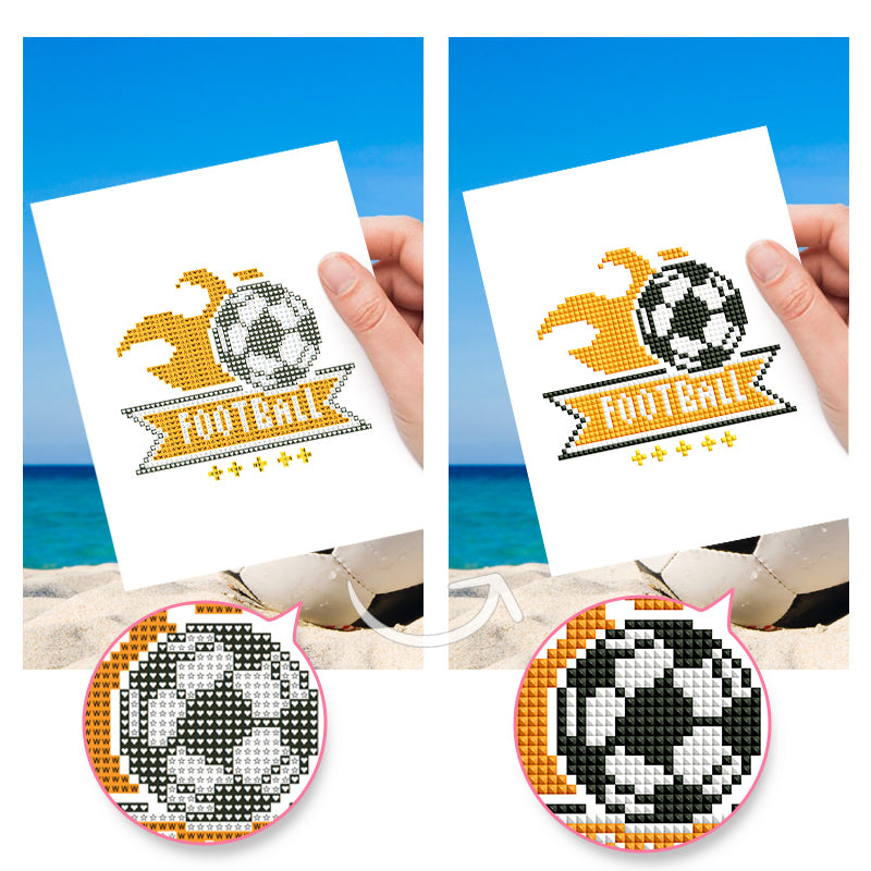 Gold crown on soccer ball diamond painting, a shining symbol of victory. Ideal DIY gift for sports lovers.
