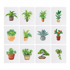 Grid view of 12 potted plant diamond painting canvases – fresh greenery designs for peaceful indoor decor.