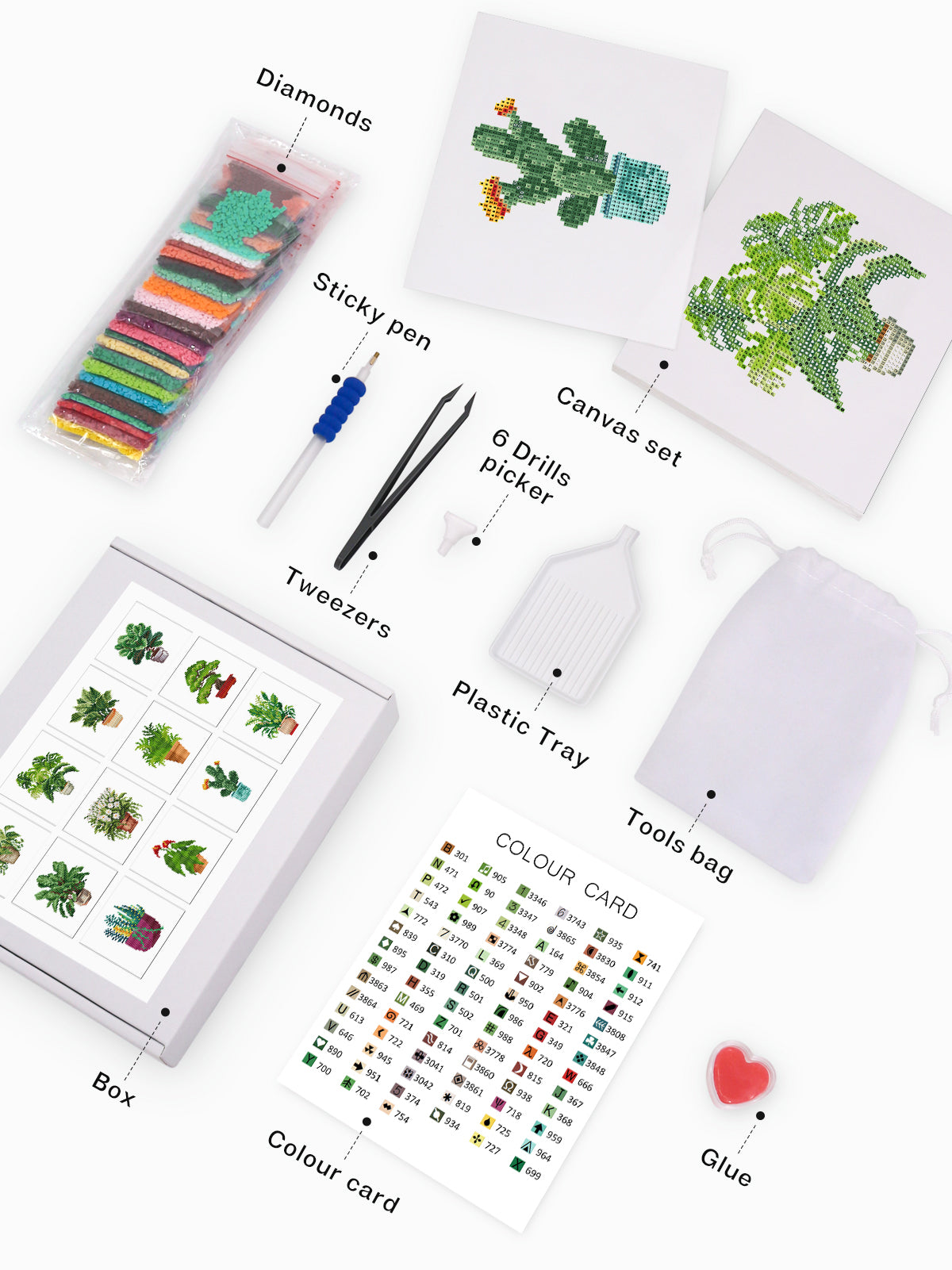 home-garden-kit-full-set
Full kit display of the Home Garden Glow series, showing all diamond painting tools and accessories for a relaxing and creative craft time.
