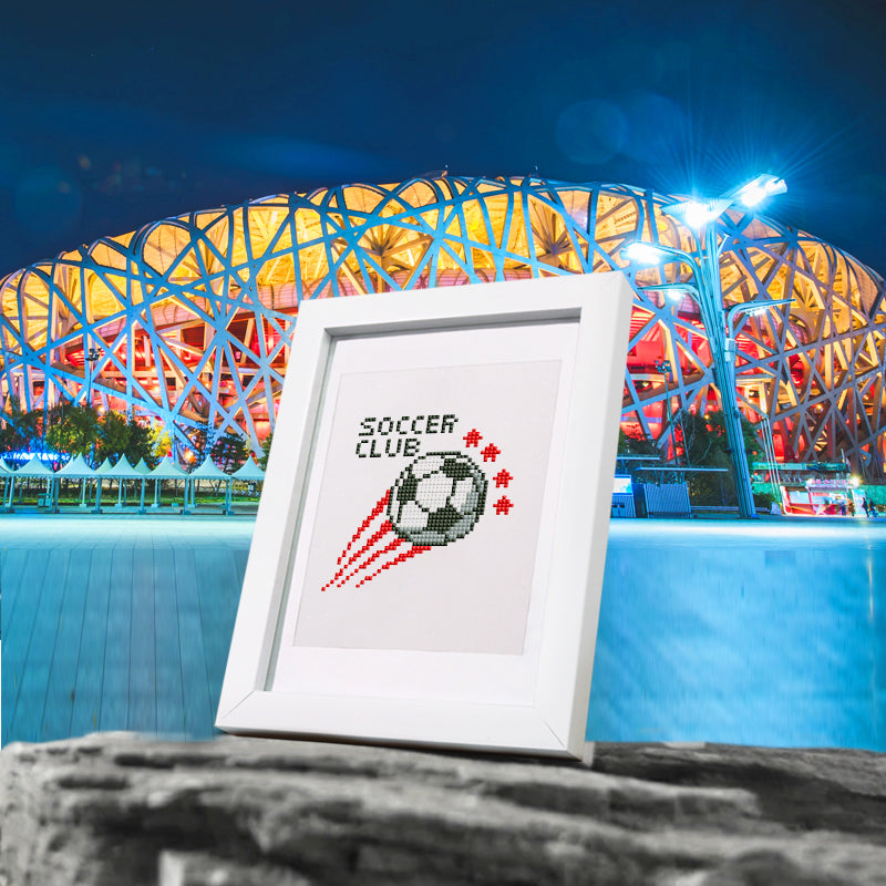 Colorful legends of soccer logo in diamond painting form. Great craft for football fans & teens.