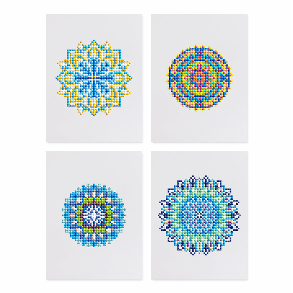 Mandala diamond painting kit with central mandala pattern, vibrant flowers & geometric elements, symbolizing meditation, balance & spiritual harmony.