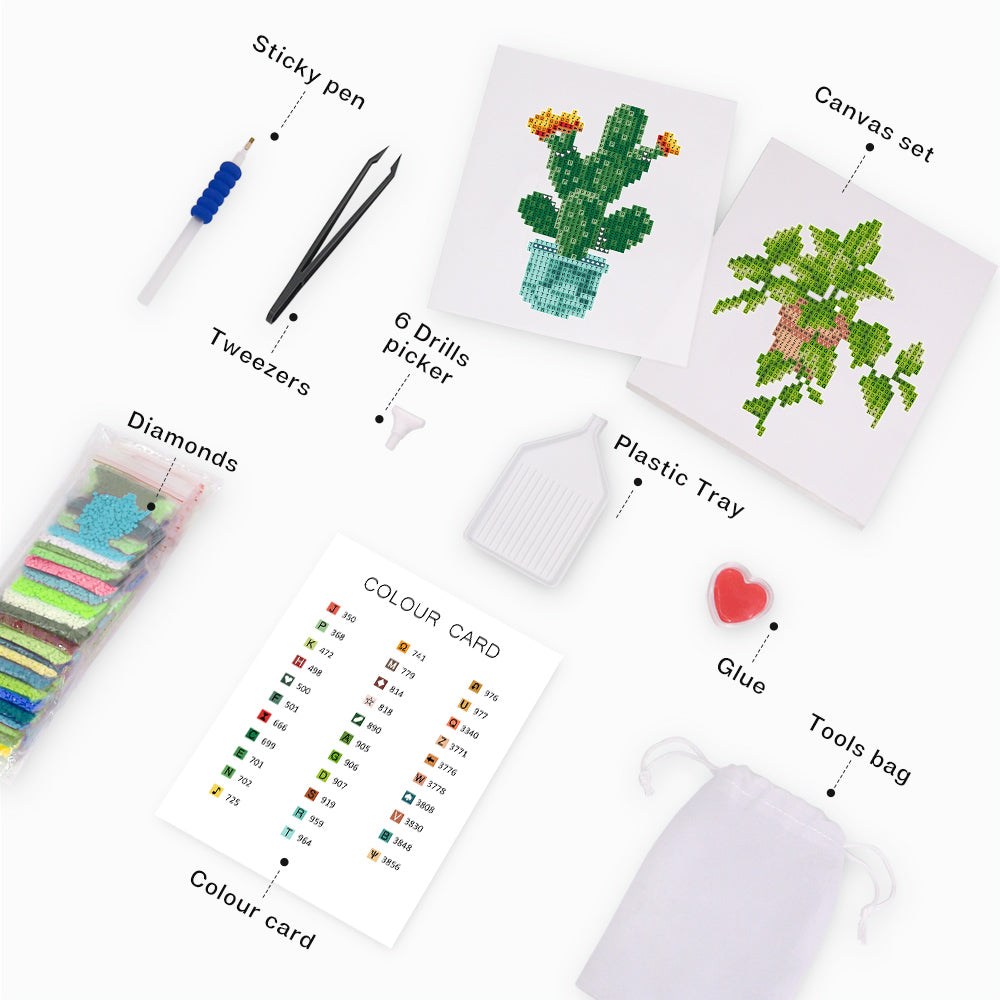 Beginner-friendly plant diamond art kit with clear canvas and vibrant drills – perfect for mindful crafting