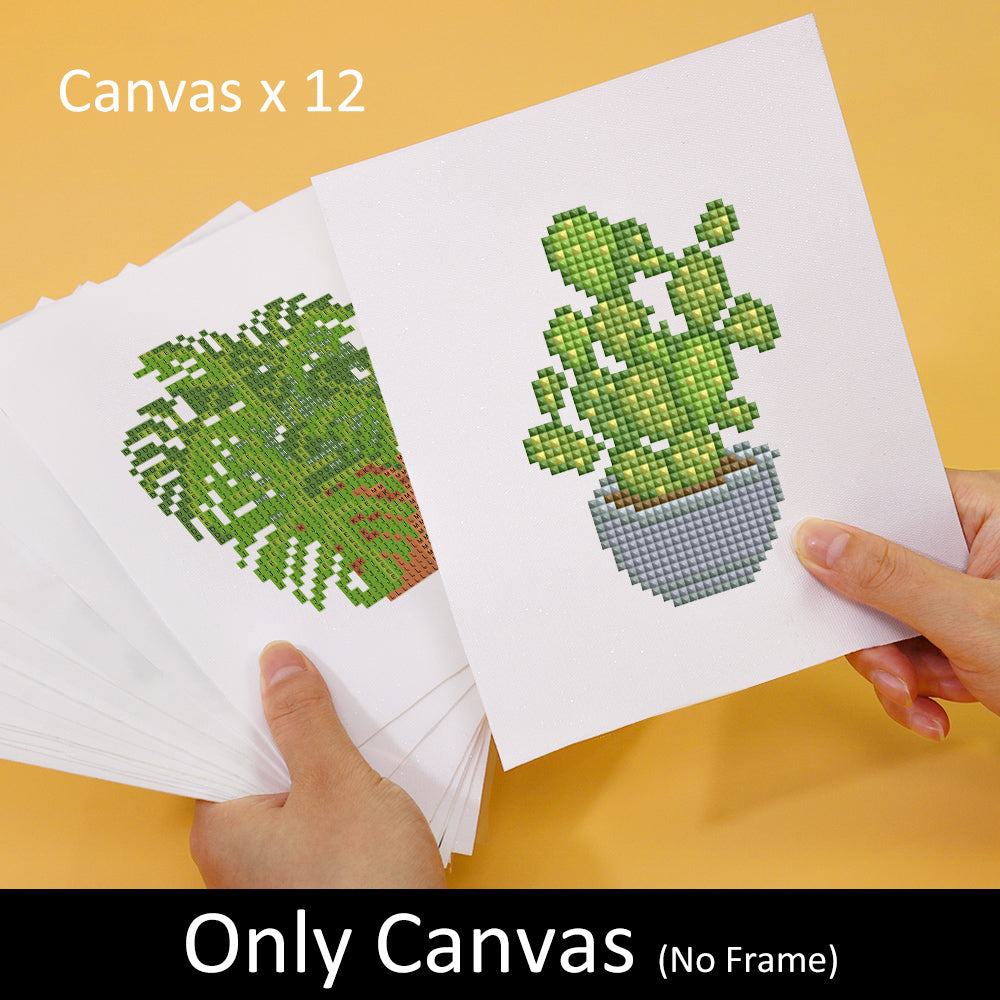 Canvas preview of three lush green plant patterns—perfect DIY decor for plant parents and crafters.
