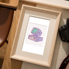 Pixelated retro PC canvas with purple tones – DIY diamond art for nostalgia fans.